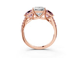 Rose gold Three-Stone Princess Cut Diamond Ring with Round with Morganite side stone Pavé Band and Prong Setting_3