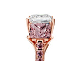 Rose gold Three-Stone Princess Cut Diamond Ring with Round with Morganite side stone Pavé Band and Prong Setting_5