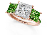 Rose gold Three-Stone Princess Cut Diamond Ring with Round with Peridot side stone Pavé Band and Prong Setting_1