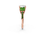 Rose gold Three-Stone Princess Cut Diamond Ring with Round with Peridot side stone Pavé Band and Prong Setting_2