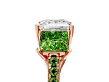 Rose gold Three-Stone Princess Cut Diamond Ring with Round with Peridot side stone Pavé Band and Prong Setting_5