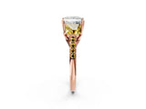 Rose gold Three-Stone Princess Cut Diamond Ring with Round with Yellow Sapphire side stone Pavé Band and Prong Setting_2