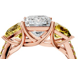 Rose gold Three-Stone Princess Cut Diamond Ring with Round with Yellow Sapphire side stone Pavé Band and Prong Setting_4