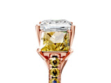 Rose gold Three-Stone Princess Cut Diamond Ring with Round with Yellow Sapphire side stone Pavé Band and Prong Setting_5