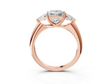 Rose gold Three-Stone Princess Cut Diamond Ring with Trillion Side Stones and Four-Prong Setting_10