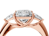 Rose gold Three-Stone Princess Cut Diamond Ring with Trillion Side Stones and Four-Prong Setting_11