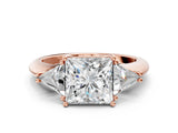 Rose gold Three-Stone Princess Cut Diamond Ring with Trillion Side Stones and Four-Prong Setting_7