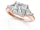 Rose gold Three-Stone Princess Cut Diamond Ring with Trillion Side Stones and Four-Prong Setting_8