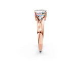 Rose gold Three-Stone Princess Cut Diamond Ring with Trillion Side Stones on a Split Shank Band_13