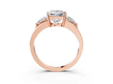 Rose gold Three-Stone Princess Cut Diamond Ring with Trillion Side Stones on a Split Shank Band_14