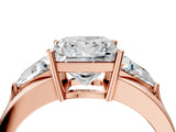 Rose gold Three-Stone Princess Cut Diamond Ring with Trillion Side Stones on a Split Shank Band_15