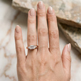 Rose gold Three-Stone Princess Cut Diamond Ring with Trillion Side Stones on a Split Shank Band_7
