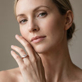Rose gold Three-Stone Princess Cut Diamond Ring with Trillion Side Stones on a Split Shank Band_8