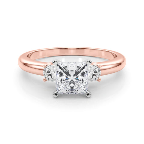 Rose gold Three-Stone Princess Cut Diamond Solitaire with Prong Setting and Classic Band 1