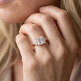 Rose gold Three-Stone Princess Cut Diamond Solitaire with Prong Setting and Classic Band_15
