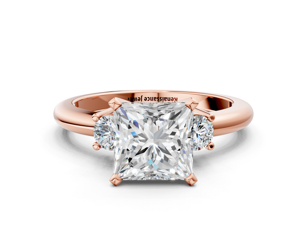 Rose gold Three-Stone Princess Cut Diamond Solitaire with Prong Setting and Classic Band