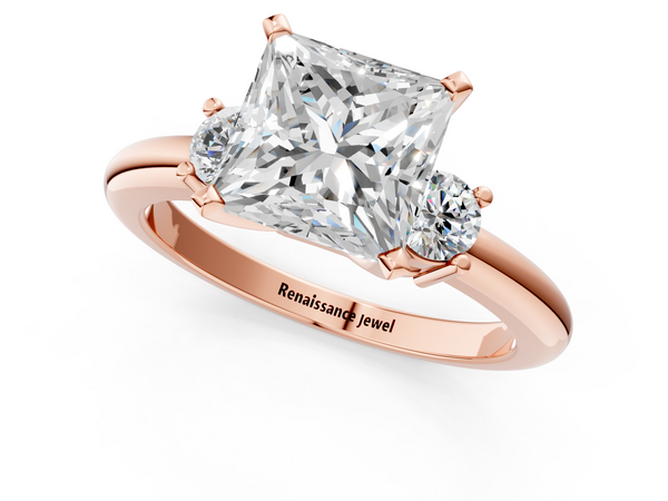 Rose gold Three-Stone Princess Cut Diamond Solitaire with Prong Setting and Classic Band