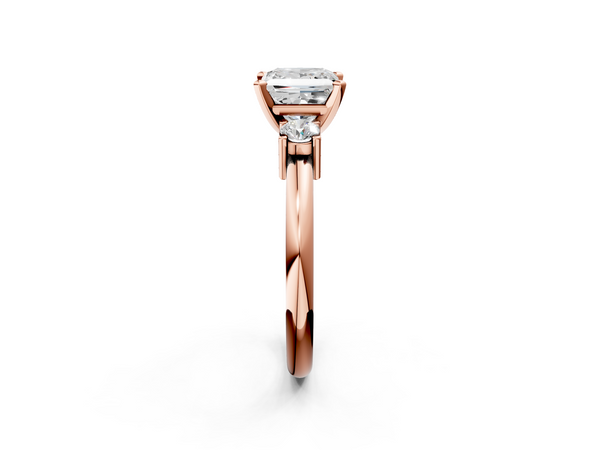 Rose gold Three-Stone Princess Cut Diamond Solitaire with Prong Setting and Classic Band