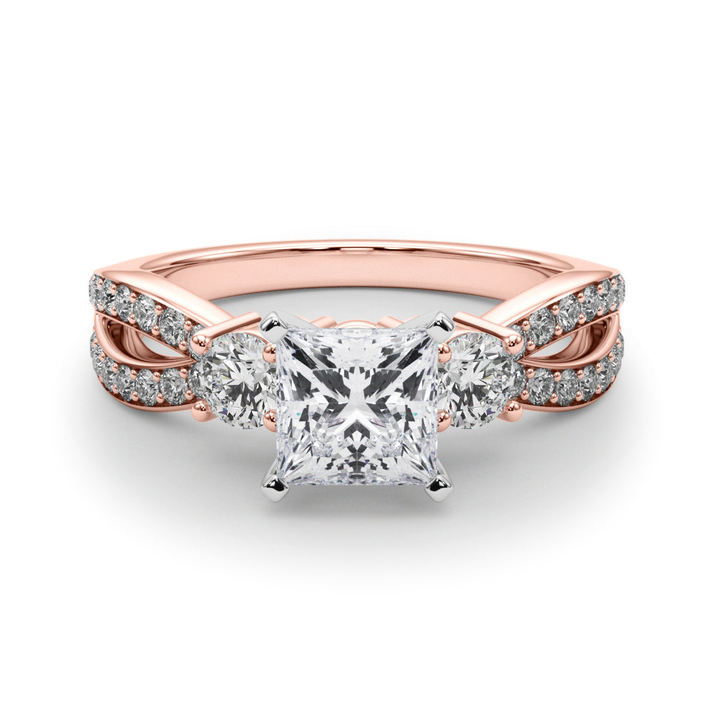 Rose gold Three-Stone Princess Cut Diamond Twist Band with Prong Setting 1