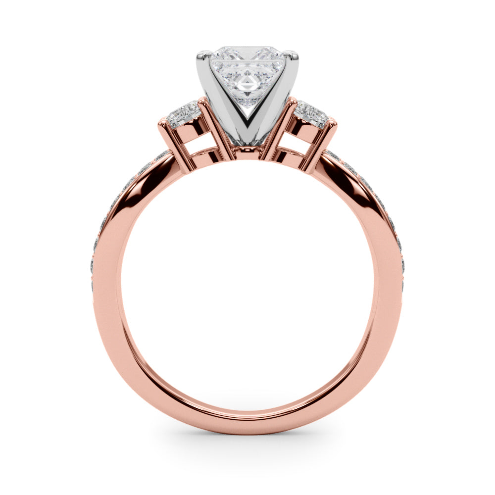 Rose gold Three-Stone Princess Cut Diamond Twist Band with Prong Setting 2