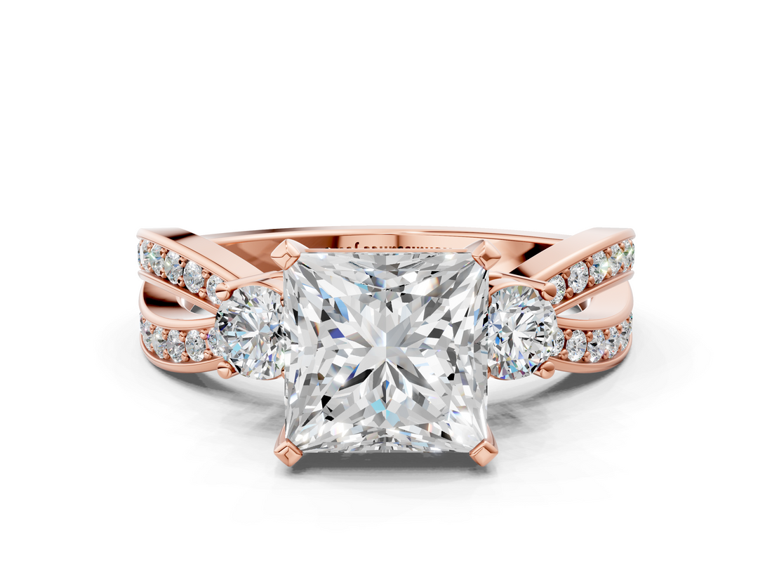 Rose gold Three-Stone Princess Cut Diamond Twist Band with Prong Setting_48