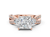 Rose gold Three-Stone Princess Cut Diamond Twist Band with Prong Setting_48