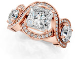 Rose gold Three-Stone Princess Cut Diamond Wave Pave Band with Prong Setting_16