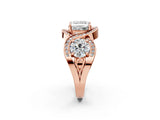 Rose gold Three-Stone Princess Cut Diamond Wave Pave Band with Prong Setting_17