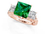 Rose gold Three-Stone Princess Cut Emerald Braided Band Ring with Four-Prong Setting_13