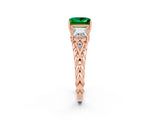 Rose gold Three-Stone Princess Cut Emerald Braided Band Ring with Four-Prong Setting_14