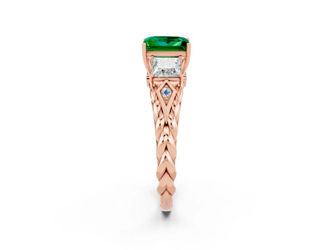 Rose gold Three-Stone Princess Cut Emerald Braided Band Ring with Four-Prong Setting_14