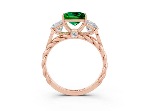 Rose gold Three-Stone Princess Cut Emerald Braided Band Ring with Four-Prong Setting_15