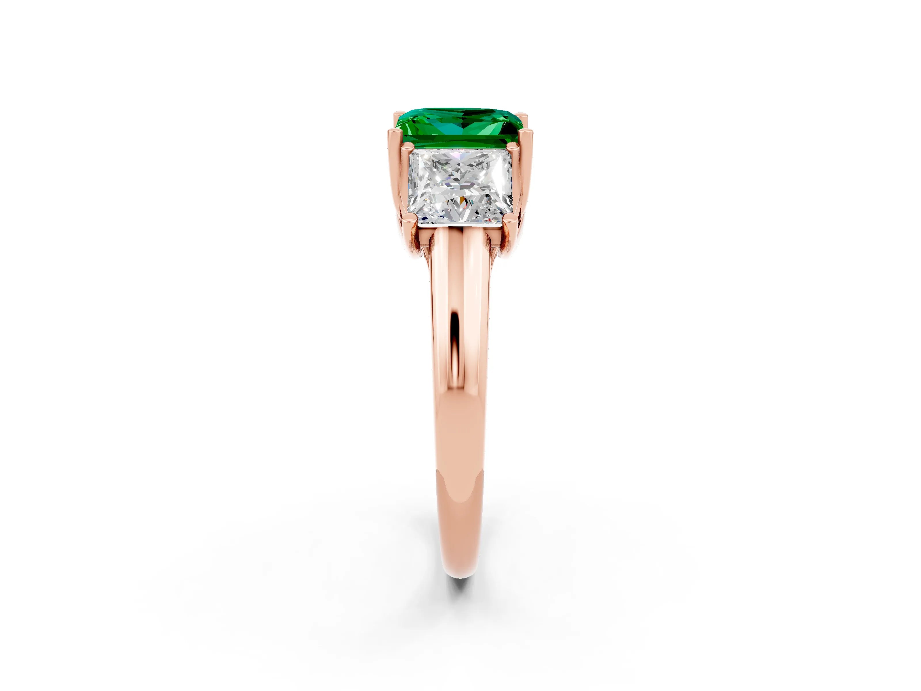 Rose gold Three-Stone Princess Cut Emerald Engagement Ring with Prong Setting_2