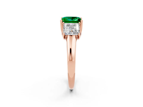 Rose gold Three-Stone Princess Cut Emerald Engagement Ring with Prong Setting_2
