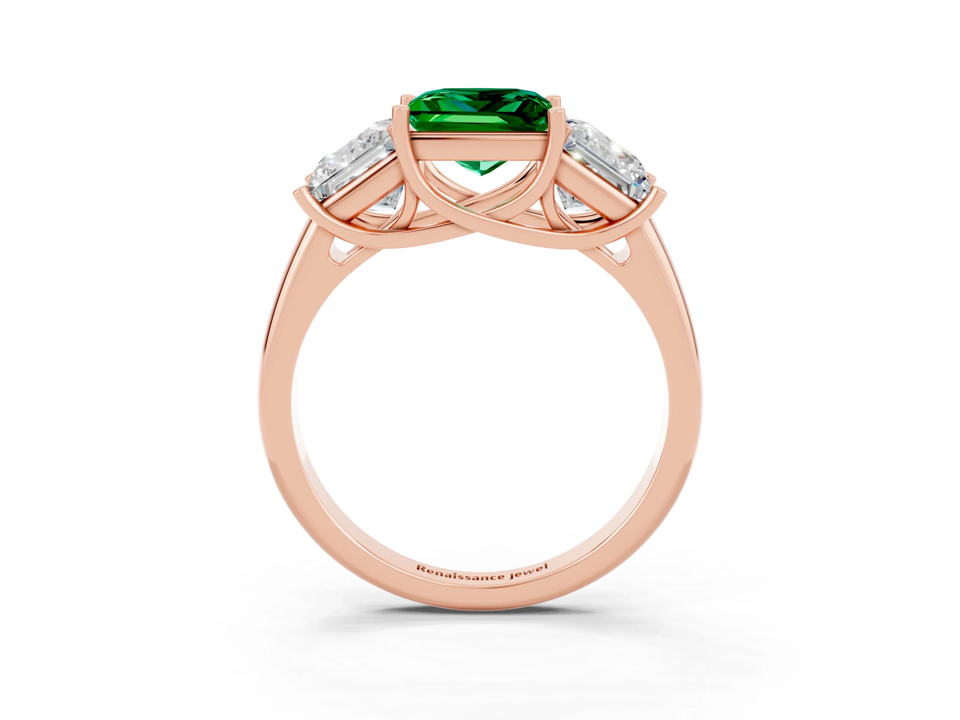 Rose gold Three-Stone Princess Cut Emerald Engagement Ring with Prong Setting_3