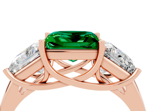 Rose gold Three-Stone Princess Cut Emerald Engagement Ring with Prong Setting_4