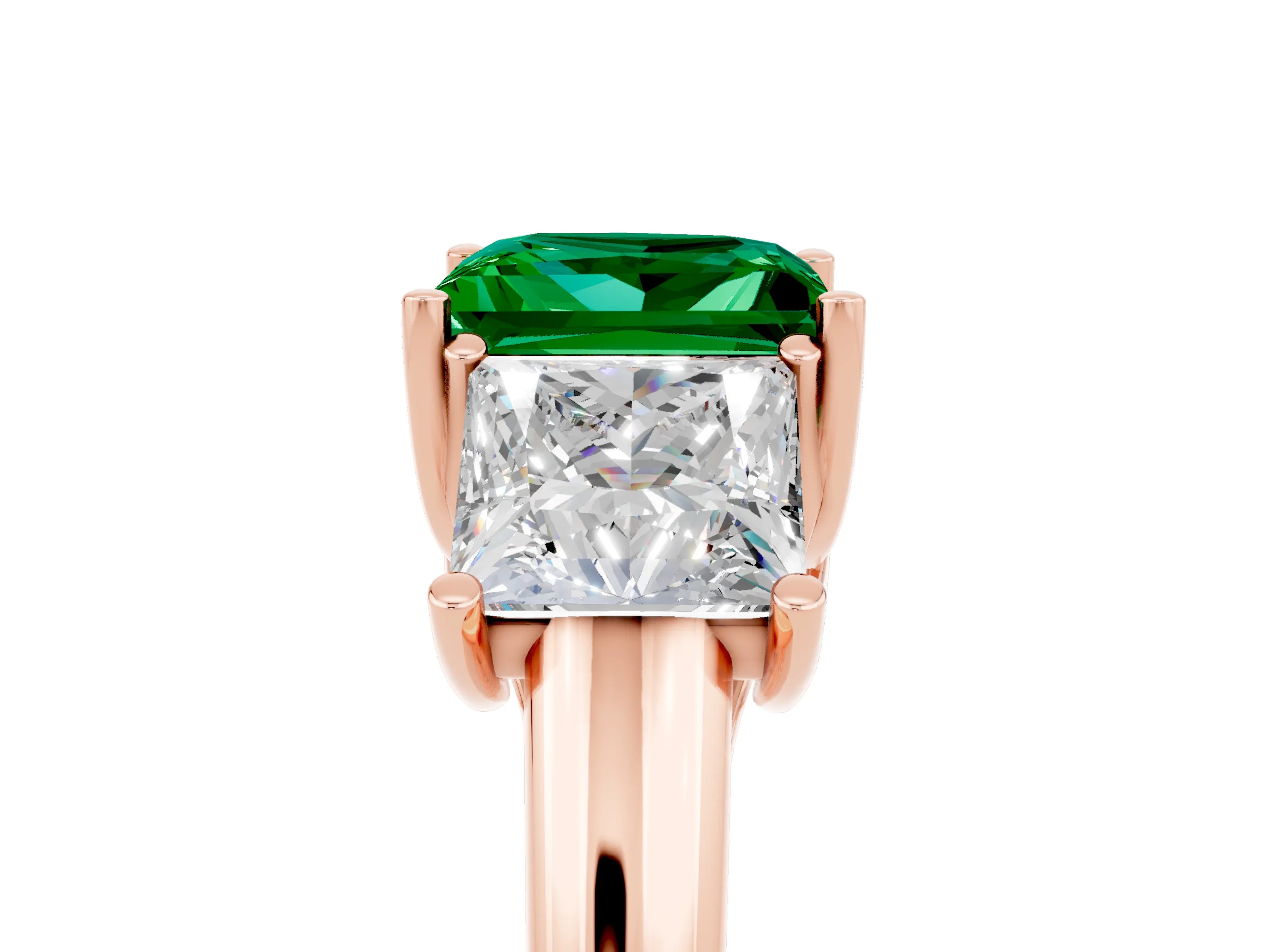 Rose gold Three-Stone Princess Cut Emerald Engagement Ring with Prong Setting_5