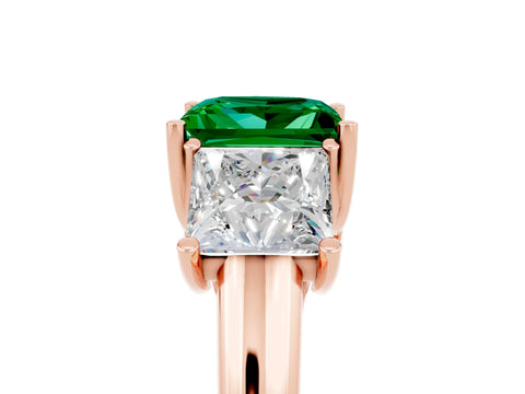 Rose gold Three-Stone Princess Cut Emerald Engagement Ring with Prong Setting_5