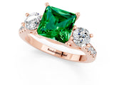 Rose gold Three-Stone Princess Cut Emerald Pavé Band with Four-Prong Setting_1