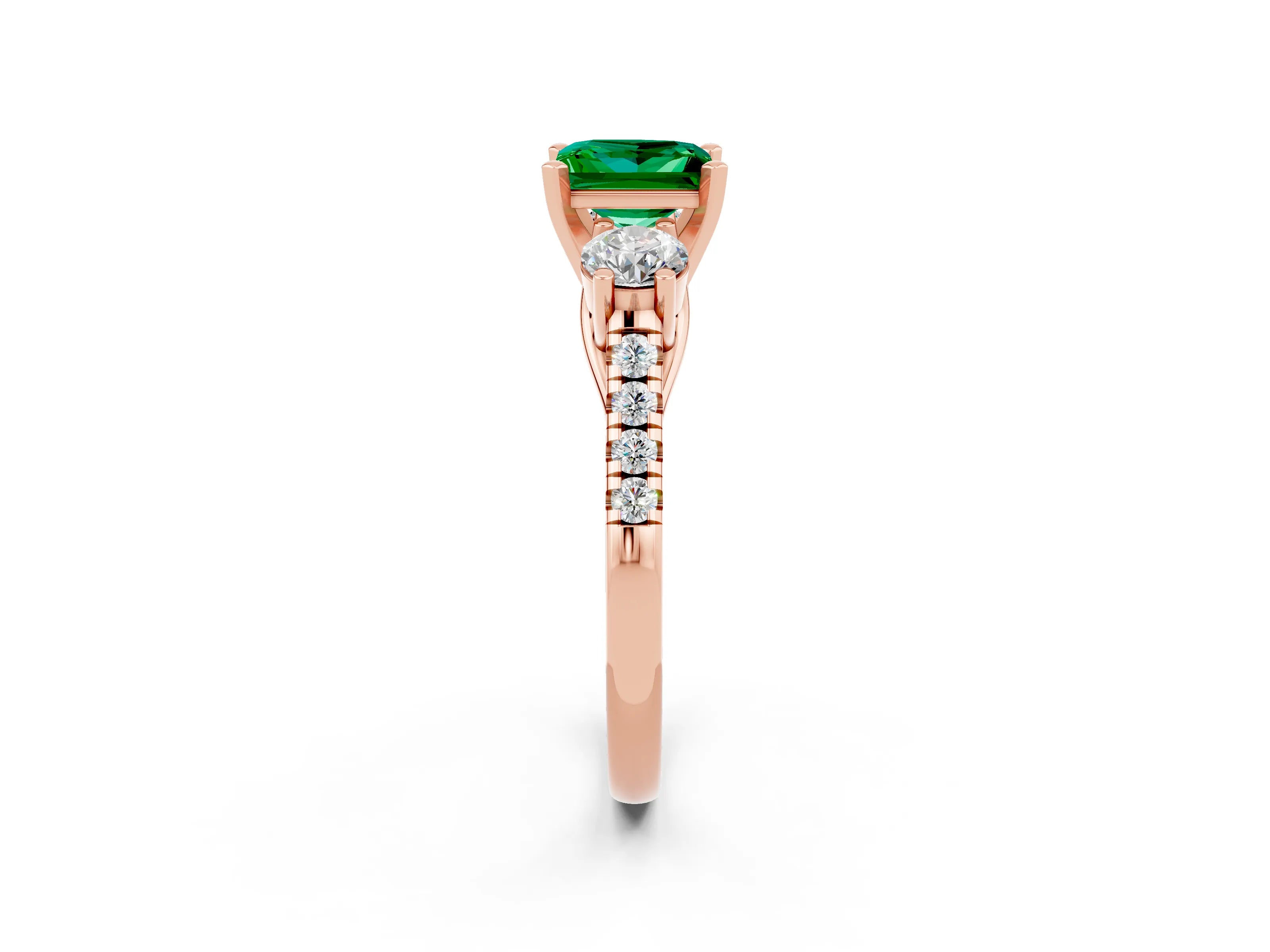 Rose gold Three-Stone Princess Cut Emerald Pavé Band with Four-Prong Setting_2