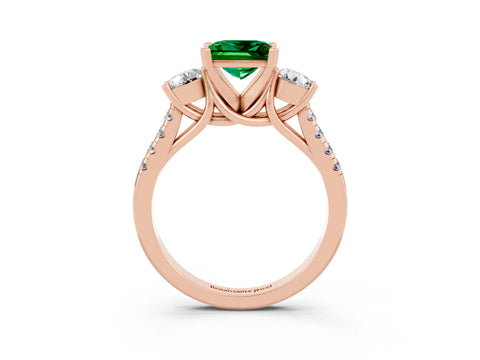 Rose gold Three-Stone Princess Cut Emerald Pavé Band with Four-Prong Setting_3