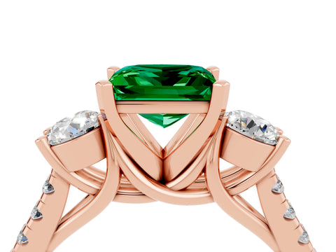 Rose gold Three-Stone Princess Cut Emerald Pavé Band with Four-Prong Setting_4