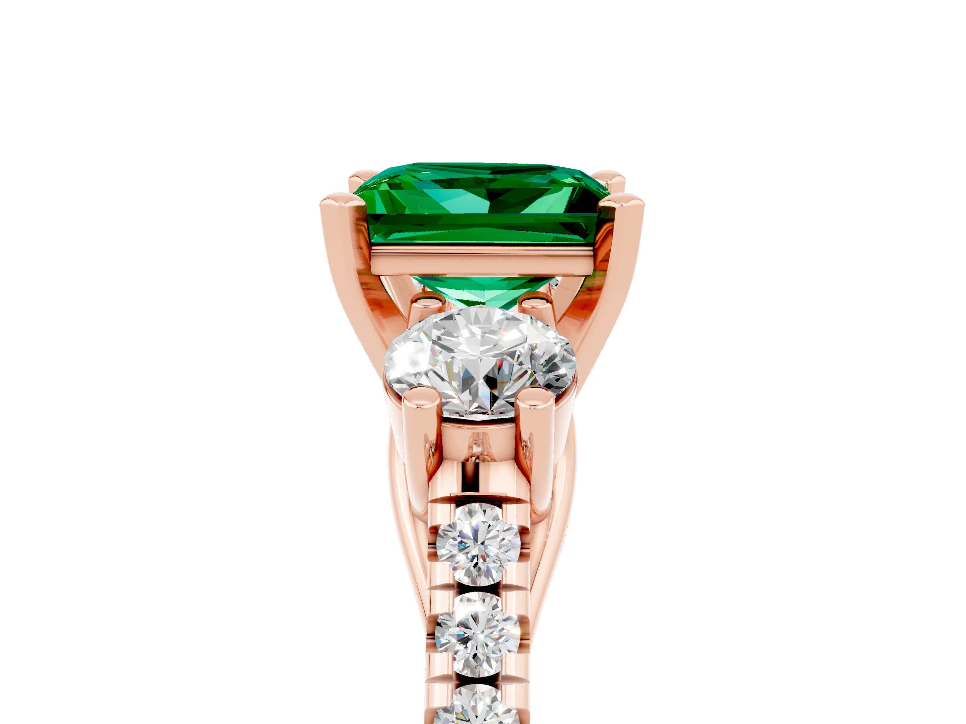 Rose gold Three-Stone Princess Cut Emerald Pavé Band with Four-Prong Setting_5