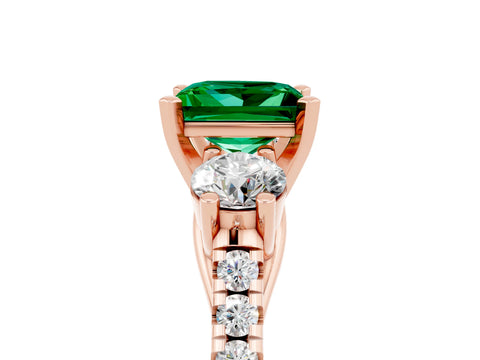 Rose gold Three-Stone Princess Cut Emerald Pavé Band with Four-Prong Setting_5