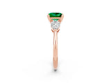 Rose gold Three-Stone Princess Cut Emerald Ring with Pear Side Stones and Four-Prong Setting_2