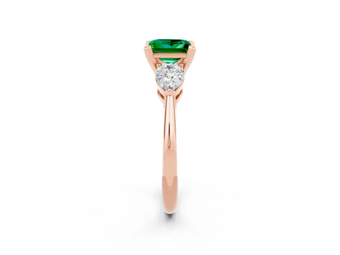Rose gold Three-Stone Princess Cut Emerald Ring with Pear Side Stones and Four-Prong Setting_2