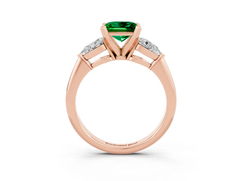 Rose gold Three-Stone Princess Cut Emerald Ring with Pear Side Stones and Four-Prong Setting_3