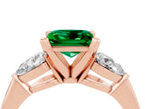 Rose gold Three-Stone Princess Cut Emerald Ring with Pear Side Stones and Four-Prong Setting_4