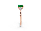 Rose gold Three-Stone Princess Cut Emerald Ring with Pear  Side Stones in Four-Prong Setting_14