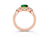 Rose gold Three-Stone Princess Cut Emerald Ring with Pear  Side Stones in Four-Prong Setting_15